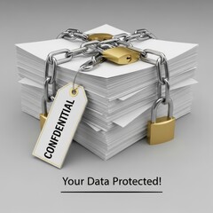 Stack of Confidential Documents Secured with Chains and Padlocks papers locked