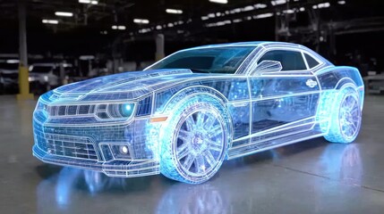 Naklejka premium 3D car model, transparent, factory