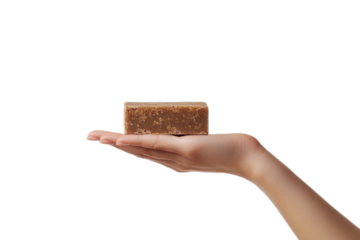 Natural handmade soap product held in palm