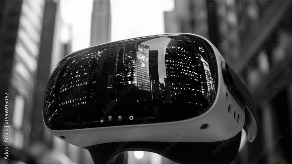 Poster black and white photo of a city reflected in a mirror, perfect for use as a design element or in a r