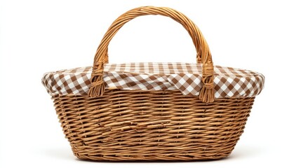 Obraz premium Empty woven picnic basket isolated against a white background