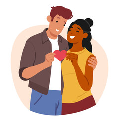 Love basic human needs vector illustration with happy couple holding heart sharing adoration