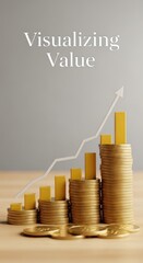Stacks of gold coins with yellow bars and upward trending graph financial growth investment