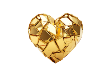 Golden heart-shaped diamond symbol with sphere design, a radiant 3D illustration