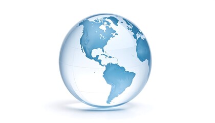 Naklejka premium Transparent globe, light blue continents, white background