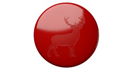 Round red button with deer silhouette