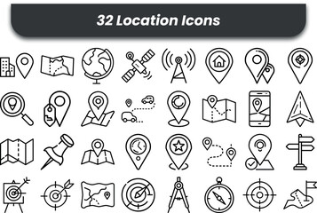 Vector art of location icons set isolated on white background