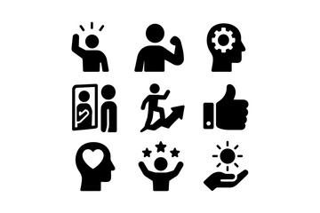 Empowerment and success icons set in bold silhouette style for innovative concepts