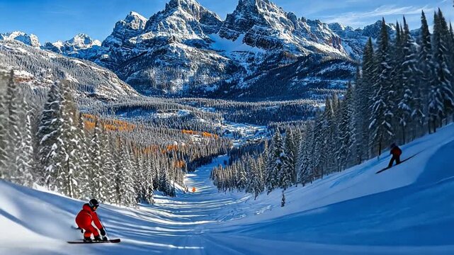 Snowboarding through the majestic Canadian Rockies: A winter wonderland adventure.