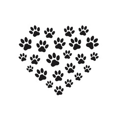 Heart composed of black paw prints, symbolizing love and affection for pets
