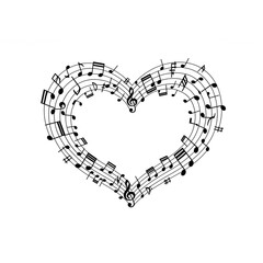 Stylized heart shape formed with musical notes, symbolizing love for music and romantic melody