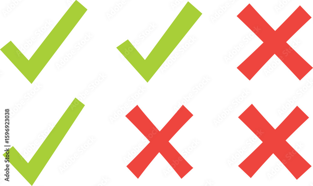 Poster green check marks and red cross marks symbolizing yes, and no choices isolated on white background