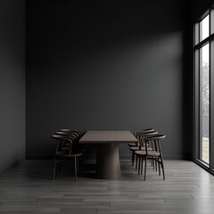 Modern black interior empty room , table with chairs. Mock up. Suitable for interior rooms furniture template. 3d Rendering