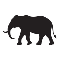 Isolated white silhouette illustration of a large walking elephant, a majestic wild pachyderm of nature