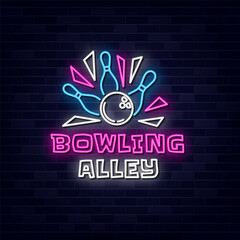Neon Bowling Alley Neon Sign Symbol.