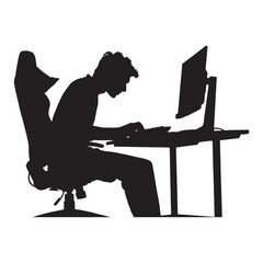 Business people silhouettes working on computers at desks