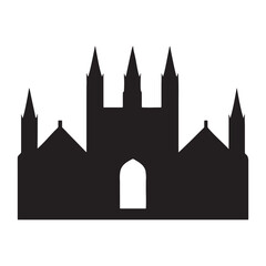 Black medieval castle silhouette on a European city skyline vector illustration
