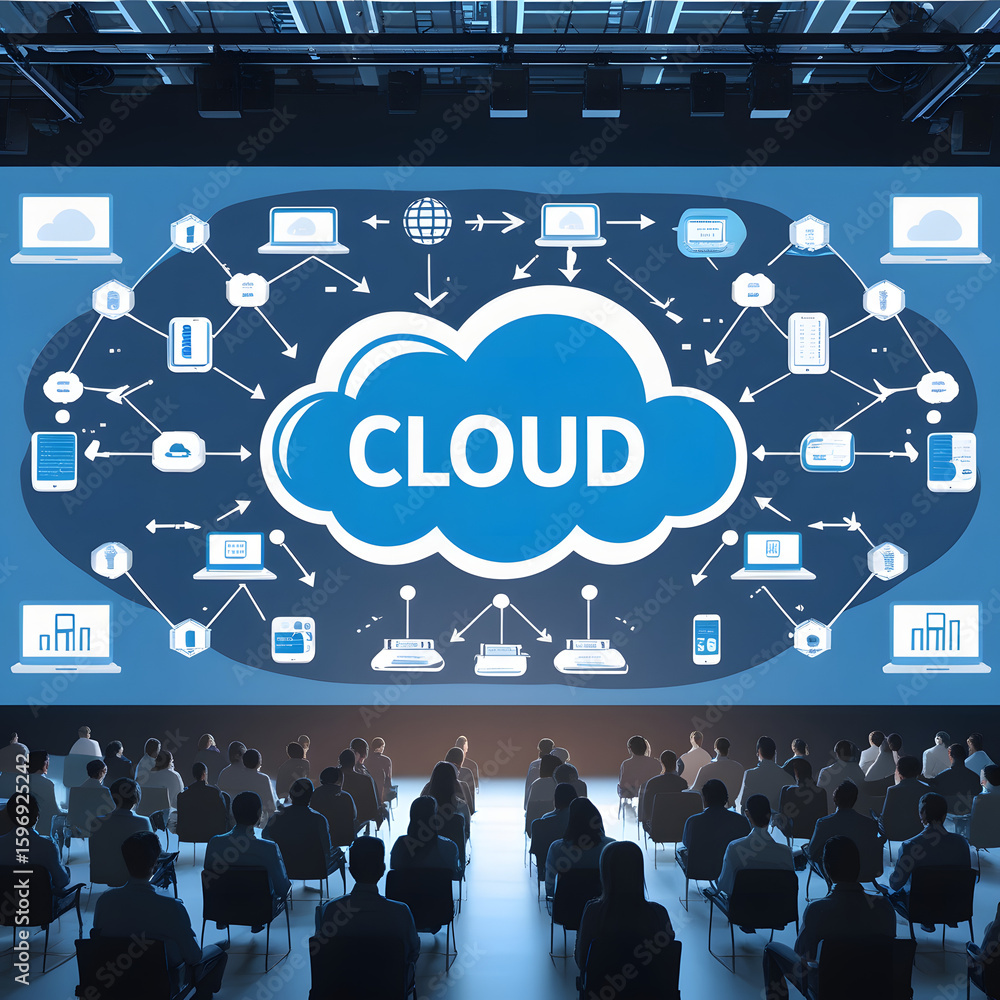 Poster conference on cloud computing with digital networking illustration