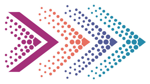 gradient arrow design purple orange teal dots modern digital transformation graphic element