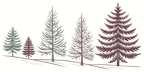 winter woodland trees illustration bare evergreen forest landscape minimalist nature art design