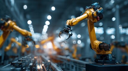 Industrial robots working on assembly line