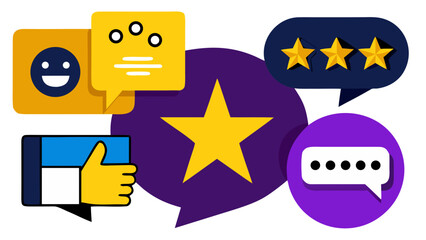 visual depiction of customer feedback, reviews, ratings, and user experience icons illustration design.