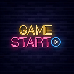 Neon Game Start Neon Sign Symbol.
