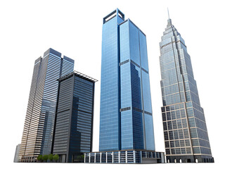 Fototapeta premium A group of four skyscrapers with different architectural styles against a black background in daylight
