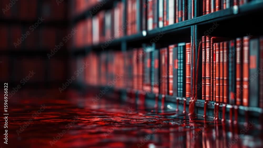Aufkleber a shelf stacked with numerous red books, perfect for a study or library setting