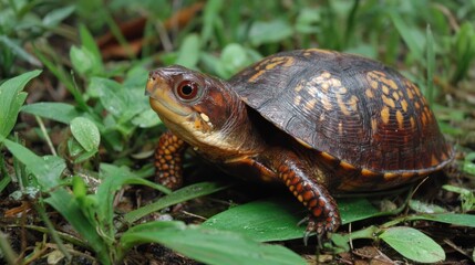 Obraz premium Tortoise on the forest floor