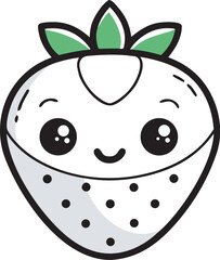 Obraz premium Kawaii strawberry with green leaves and black dots