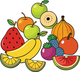 Colorful Assortment of Cartoon Fruits