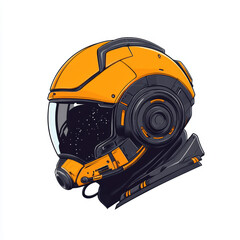 Naklejka premium A futuristic orange and black space helmet with a reflective visor and intricate mechanical details.