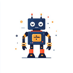 Naklejka premium A cute, retro-style robot illustration with expressive eyes, antennas, and colorful mechanical parts on a white background.
