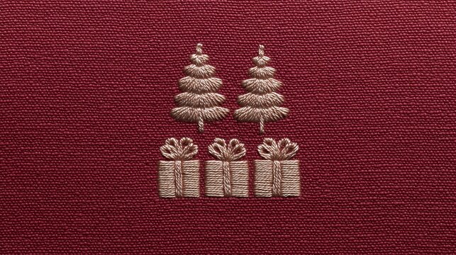 Knit design featuring embroidered Christmas trees and gifts celebrating New Year 2026