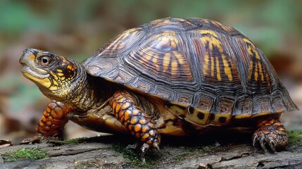 Obraz premium Turtle on log in forest