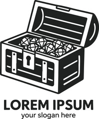 Open Treasure Chest with Diamonds and Placeholder Text