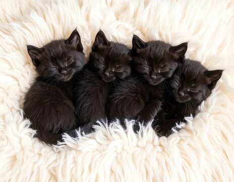 kleine s&uuml;&szlig;e schwarzhaarige Katenbabys kuschlen / 
little cute black-haired kittens cuddling