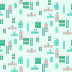 Pastel gift box seamless pattern on teal background vector