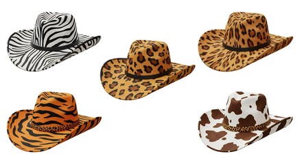 Variety of animal print cowboy hats