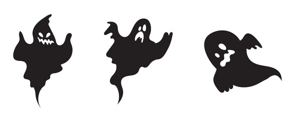 set of cute ghost creation kit, changeable face, flat design vector for halloween