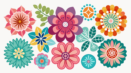 Artistic flower icons set features iconic floral shapes in a simple flat style. Each flower simple icon sits isolated on white background, ready for versatile use in vector-based designs.