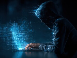 AI security and automated threat response. Artificial intelligence powered detection and prediction. Man using laptop computer with machine learning based network security system. See Less