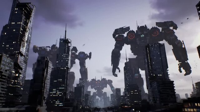Giant robots in a devastated city