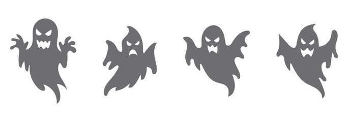Obraz premium halloween ghost vector illustration featuring a set of unique silhouettes of ghost designs. Perfect for Halloween, this set includes traditional and abstract ghost, pumpkins and skeleton hands