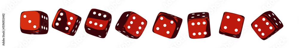 Poster red dice set on isolated background. random rolling dice cubes. glossy roll cubes for gamble games. 