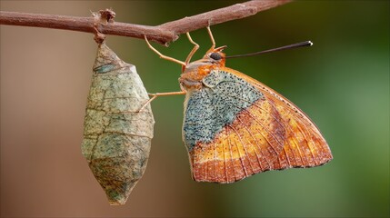 Naklejka premium Butterfly emerging from chrysalis