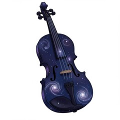 Naklejka premium Cosmic Galaxy Violin: Dark Blue and Purple Night Sky Design