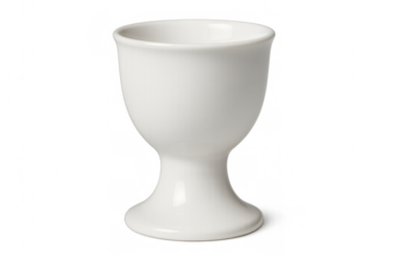 White ceramic egg cup sitting on clear surface, minimalist design highlighting kitchen essentials with elegant simplicity