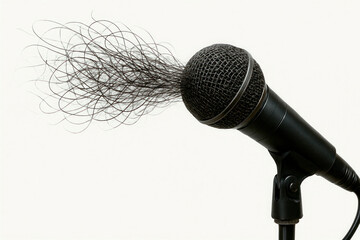 A microphone with wavy lines symbolizes the transmission of sound and voice.